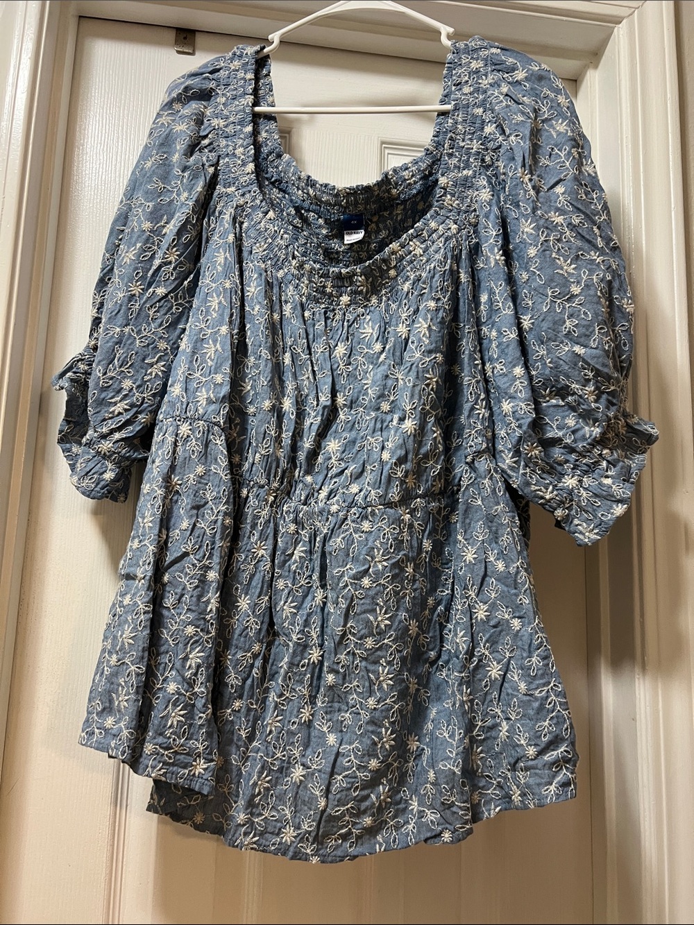 Old Navy Blue Floral Embroidered Peasant Blouse